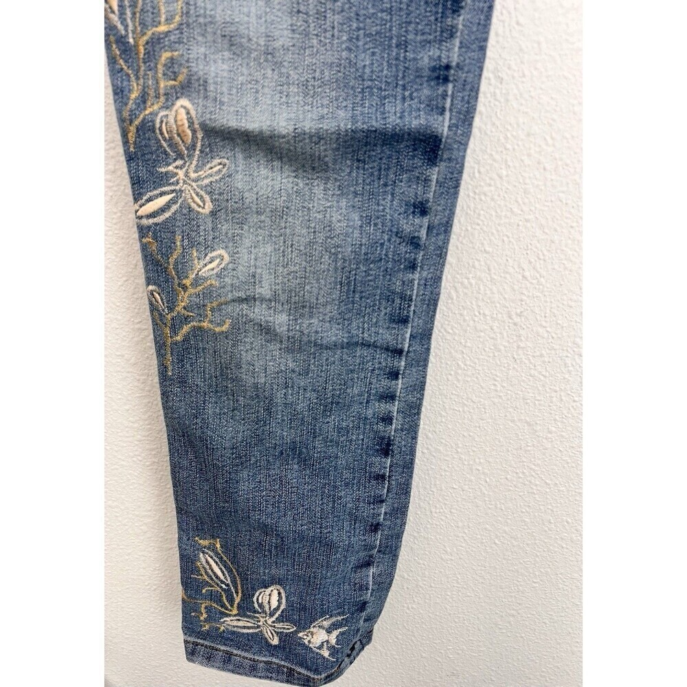VTG RoccoBarocco Jeans Women’s Size 27 Floral Fish Embroidered Straight Leg - Picture 4 of 11